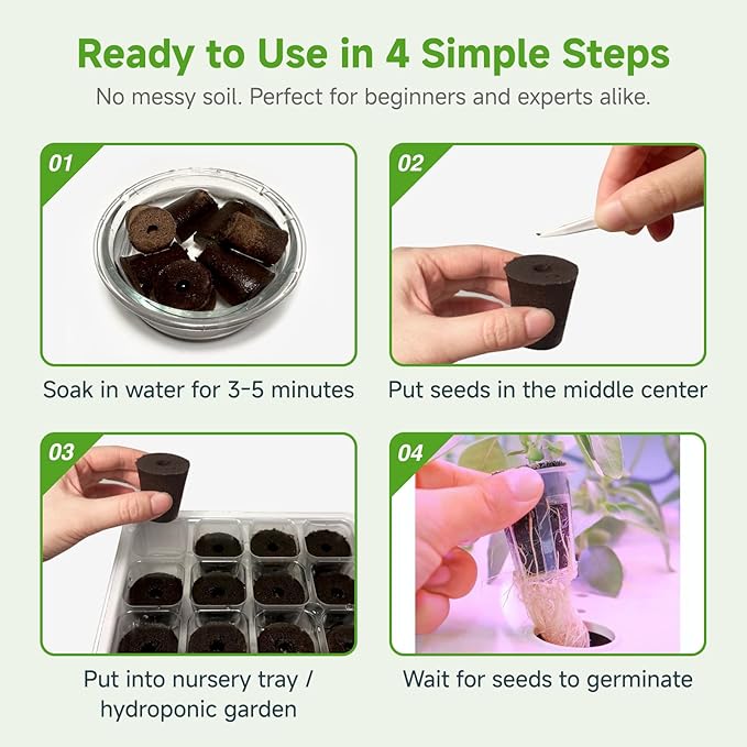 Hydroponic Growing Sponges 50 Pack, Universal Fit Sponges & Seed Pods for Starting Seeds, Indoor Outdoor Garden for Seed Germination & Plant Cloning, Stronger Roots