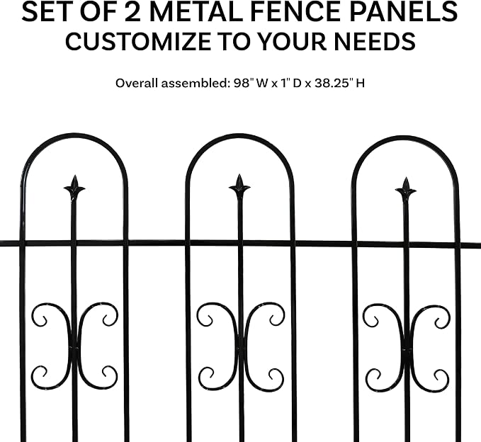 Sunnydaze 21 ft 2-Panel Traditional Garden Border Fence Set - Decorative Garden Fence Panels - 49.25" W x 38.25" H Per Panel - Black