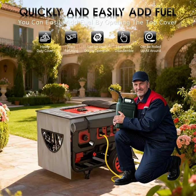 Generator Covers While Running, Universal Generator Cover, 600+210D Double Layer Production, Heavy Duty and Waterproof, 28 "L x 20" W x 20 "H, for 3000W-5000W+ Frame Type Generators, Grey