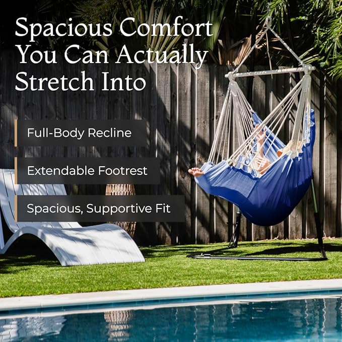 Hanging Hammock Chair Swing – Hanging Chair Outdoor & Indoor - Hammock Swing Chair – Quick & Easy Setup with Hardware Kit – Durable & Spacious Full Body Support – Holds 440 Lbs