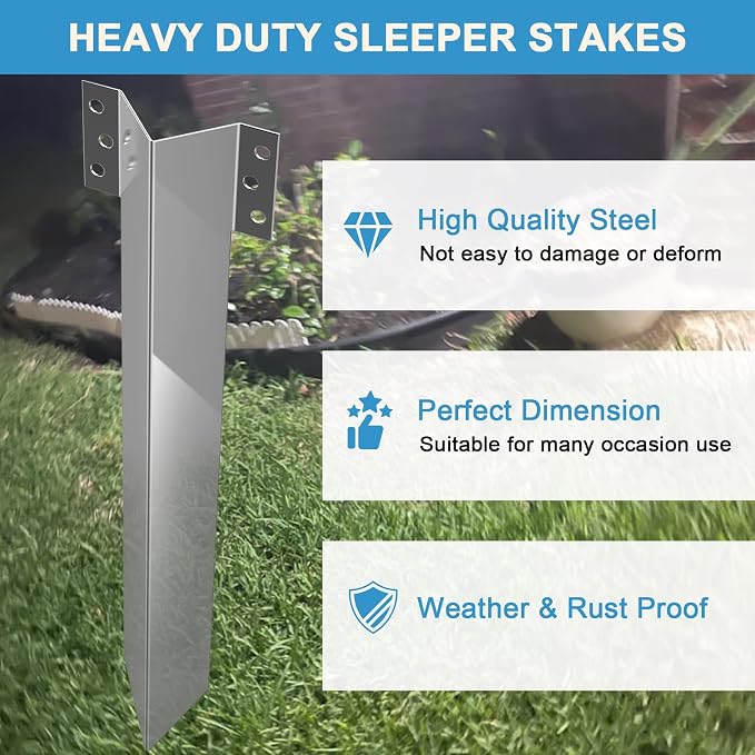 ForoGore 20 Pack Fixing Peg Timber, Heavy Duty Sleeper Stakes Metal Landscape Edging Stakes for Driveway Garden Edging Timber Planter Raised Grow Bed Corner Timber Stakes
