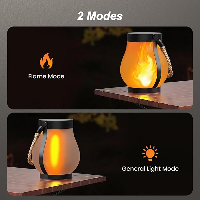 Hompavo Gen2 Solar Lanterns Outdoor with Ultra-Real Flame, Dual Charging (USB/Solar) & 2 Mode - Waterproof Decorative Hanging/Table Lights for Yard Patio Garden Birthday Mothers Day Gifts for Women, 2
