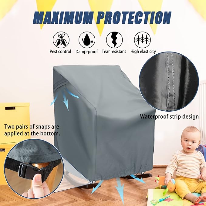 2 Pack Patio Rocking Chair Covers – 420D Waterproof Oxford, All Weather Outdoor Furniture Protector with Handles Air Vent, Grey (27.5" L x 32.5" D x 39" H)