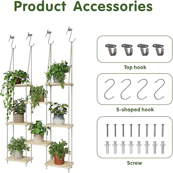Window Plant Shelves, 8 Tier Window Sill Shelf for Plants, Macrame Hanging Plant Stand Indoor, Plant Hanger Floating Shelves, Window Plants Holder Boho Decor Living Room Bedroom Wall Decor