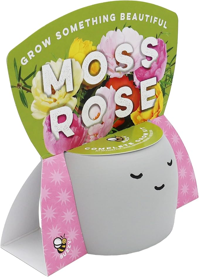 BUZZY Seeds Peaceful Face Planter Grow Kit, 3-Pack – Aloe, Moss Rose & Chamomile Seed Starter Pots with Growing Medium, Cute Decorative Face Pots, Indoor Gardening Gift Set