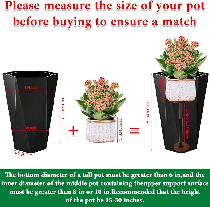 LUTTY Wooden Adjustable Plant Risers for Inside Pot,7.9-13.8 inches Tall Tapered Plant Riser Fill Bottom of Tall Flower Pots and Large Plants Containers, Rise Filler Riser of Flower Pots