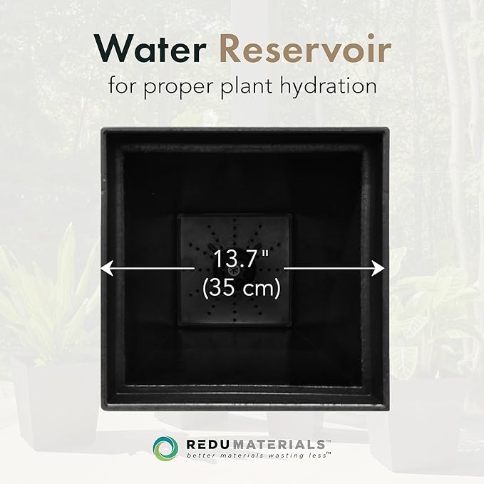 Tierra Verde Indoor & Outdoor Self-Watering Square Planter, Symphony, 15" x 28", Black - Planting Containers for Plants and Flowers - Gardening and Landscaping Accessories