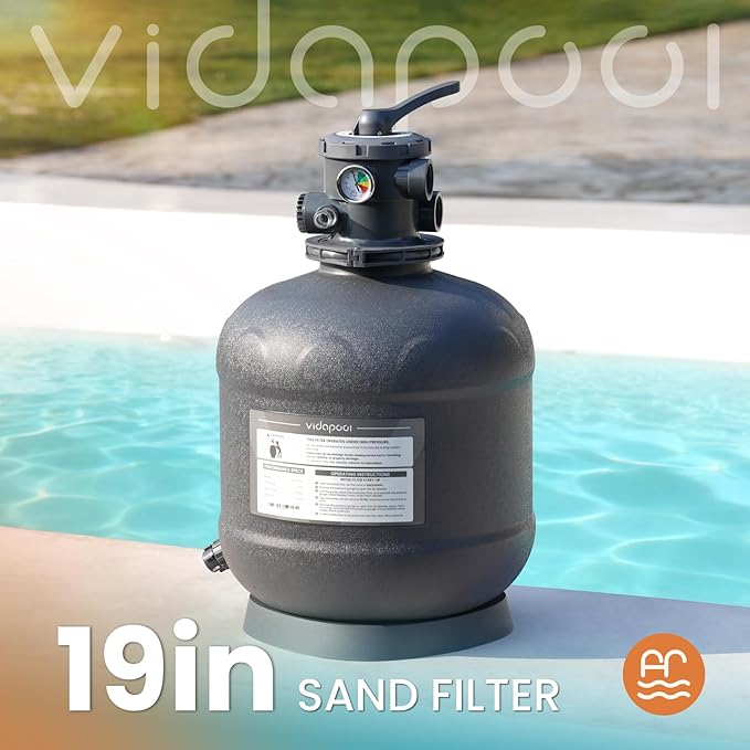 Sand Filter System with 6-Way Valve, Top-Mount Valve Pool Sand Filter (Pool Pump Not Included), 19in Pool Filter Fits All Above Ground Pools & Inground Pools Up to 29000 Gallons