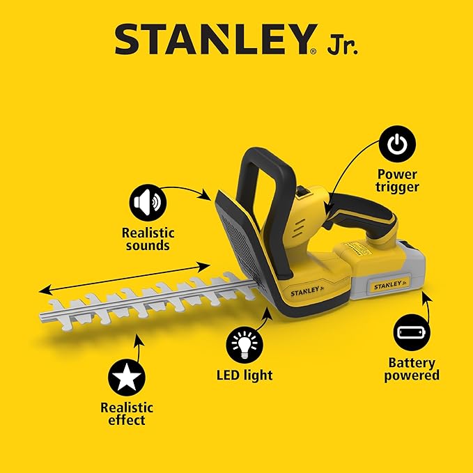 Stanley Jr Kids Hedge Trimmer - Battery Operated Toy Hedge Trimmer for Kids - Fun Pretend Play Tool for Outdoor Adventures - Safe and Realistic Design for Little Gardeners. Ages 3+