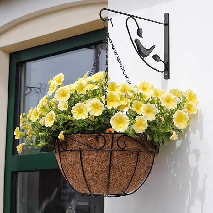 AMAGABELI GARDEN & HOME 2 Pack Hanging Brackets Plant Hanger Outdoor 12inch Metal Fence Wall Planter Hooks for Hanging Flower Baskets Bird Feeders Lanterns Wind Chimes Rust-Resistant Black