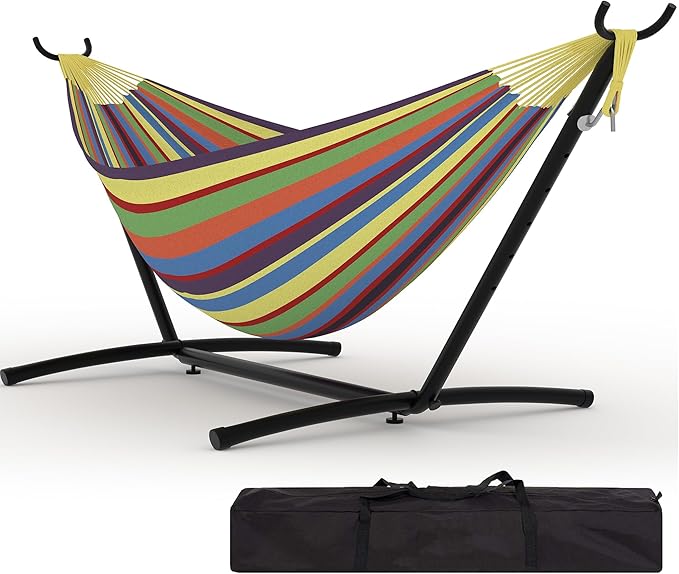 Garvee 2 Person Hammocks with Stand for Outside, Double Hammocks Portable Space Saving Heavy-Duty Steel Stand for Indoor Outdoor Patio with Carrying Bag, 450 lbs Capacity