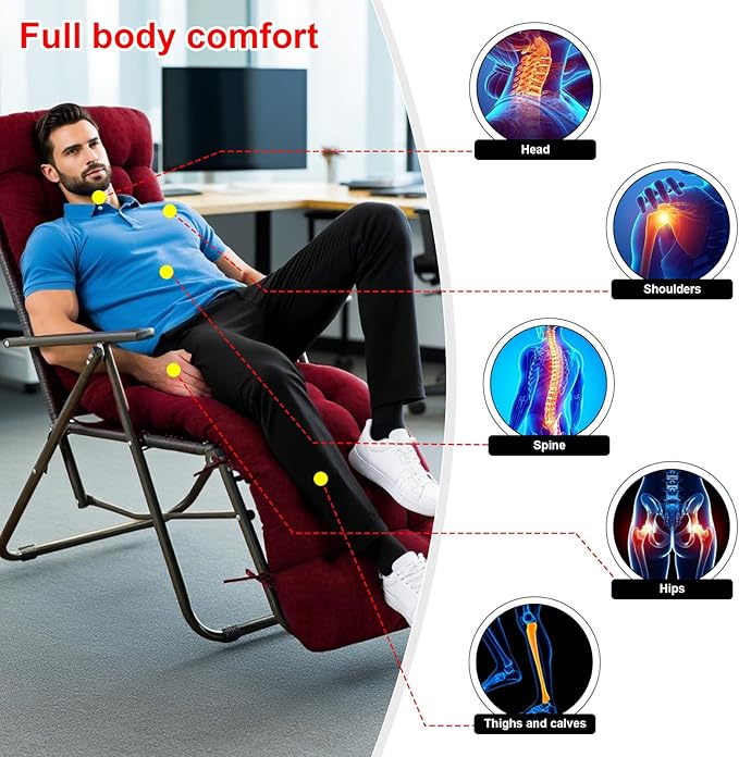 ERWUDEling Patio Lounge Chair Cushion, Waterproof Lounge Chair Cushion, Thickened 67 x 19 x 4 Inch Zero Gravity Chair Cushion for Outdoor Indoor Furniture, Home and Office, Wine red (Only Cushion)