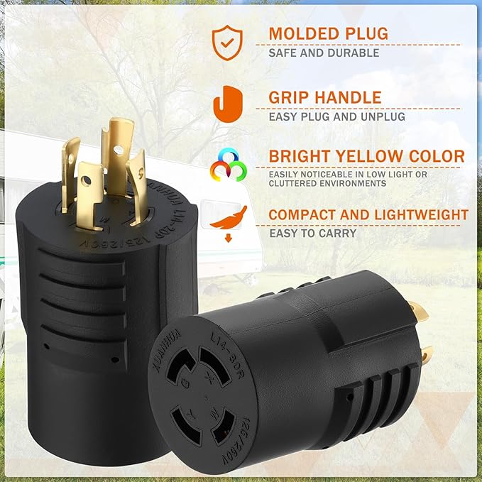 Kanayu NEMA L14-20P to L14-30R 20Amp to 30Amp Generator Adapter4 Prong Locking Generator 20Amp Male Plug to 30Amp Female Receptacle Adapter(Black)