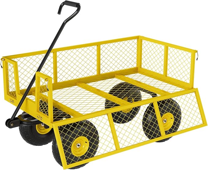 GarveeLife Heavy Duty Steel Garden Cart 500 LBS Capacity 3 in 1 Pullable Garden Wagon with 10 in Wheels for Gardening Soil, Tools, and Plant Transport