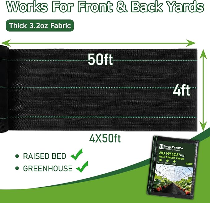 Garden Weed Barrier Landscape Fabric,Weed Block Fabric Heavy Duty 3.2OZ,Woven Mulch for Landscaping Ground Cover Weed Control Fabric, Black Garden Bed Liner