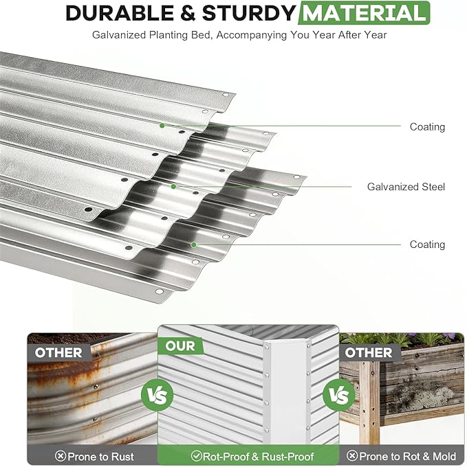 Galvanized Raised Garden Bed Kits, 2 Pack Metal Planter Box Outdoor, 4x2x1.4ft Rectangular Steel Planter Bed for Vegetables, Fruits, Flowers, Herbs(Silver)