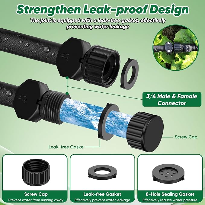 Soaker Hose 50 ft, Garden Hose With Drip Irrigation System, 1/2 Linkable Consistent Drip Irrigation Hoses, Leakproof Design Water Hose, Save 80% of Water for Garden, Farm, Orchard Plantation