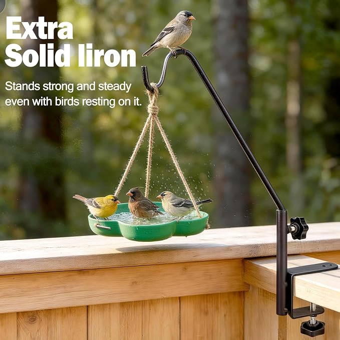 15 Inch Deck Hooks Hanger for Railing 2 Pack, Heavy Duty Shepherds Hooks for Outdoor Hanging Plants, 360° Swivel Adjustable Bird Feeder Pole Deck Railing Plant Hanger Bracket Outdoor