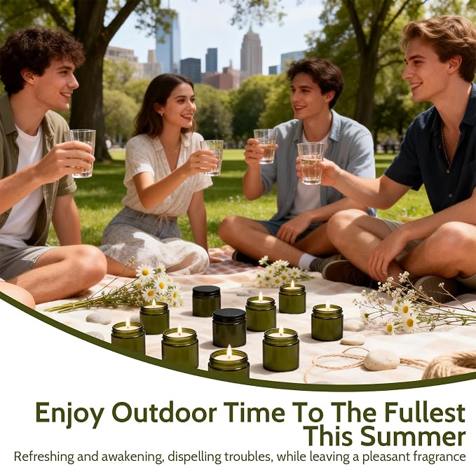 12 Pack 4oz Citronella Scented Candles, Long Burning Soy Wax Candles for Outdoor & Indoor, Perfect for Home, Patio, Garden, Camping, Summer Decor & Gifts