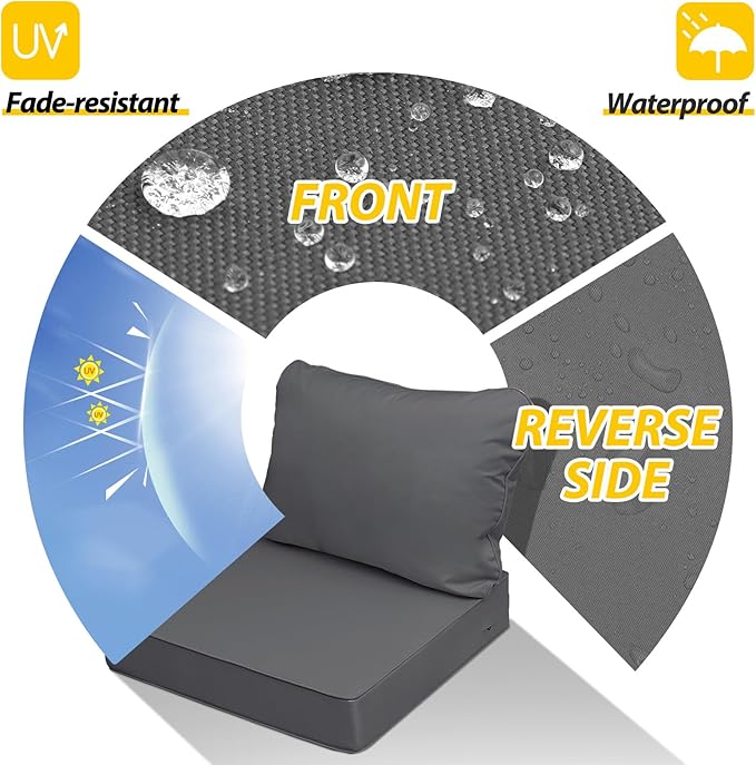 AAAAAcessories Outdoor Seat Cushions for Chairs, Fade-Resistant, Waterproof Patio Furniture Replacement Cushions, 22" x 22" x 3" + 22" x 17", Dark Gray