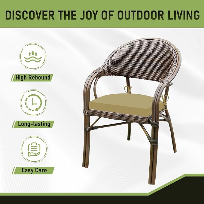 Basic Beyond Outdoor Chair Cushions Set of 4, Outdoor Cushions for Patio Furniture, Water Resistant Patio Chair Cushions with 2 Ties, 17x16x2, Khaki