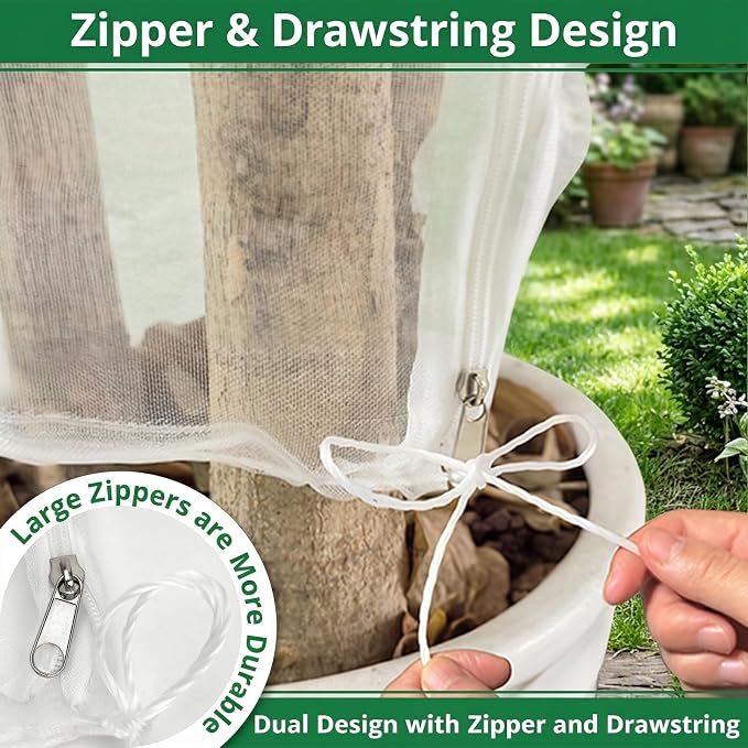 OZMI 4 Pack Bird Netting for Garden Protection with Zipper & Drawstring, 2.3FT x 3.4FT Reusable Mosquito Net Plant Netting Cover for Fruit Tree Blueberry Bush Shrubs Vegetables Tomato