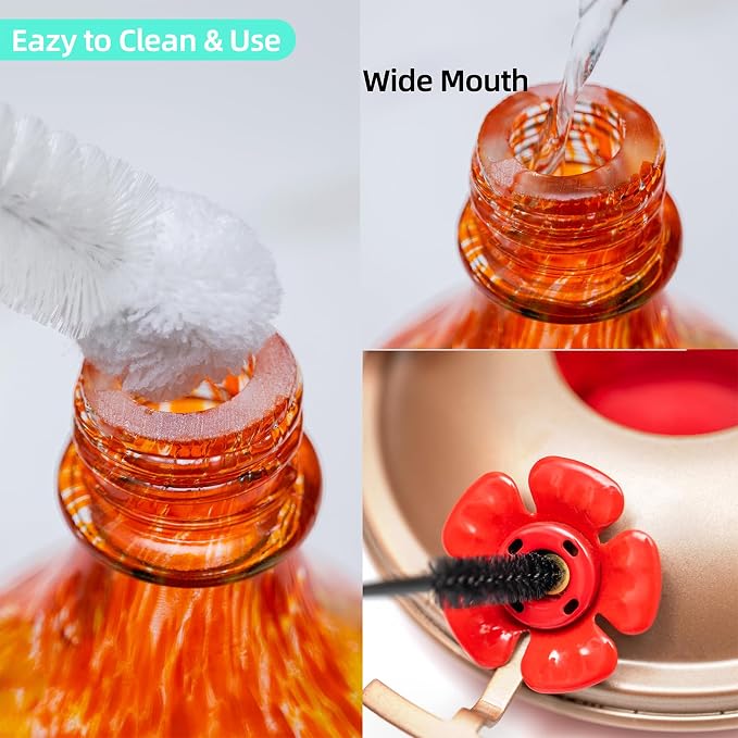Hummingbird Feeders for Outdoors Hanging, 32OZ Hand Blown Glass Hummingbird Feeder for Outside, 4 Perch Ant Moat Leakproof, Garden Decor, Backyard Bird Gifts for Mom (Orange) | LaElvish Garden Hummingbird Feeders for Outdoors Hanging, 32OZ Hand Blown G...