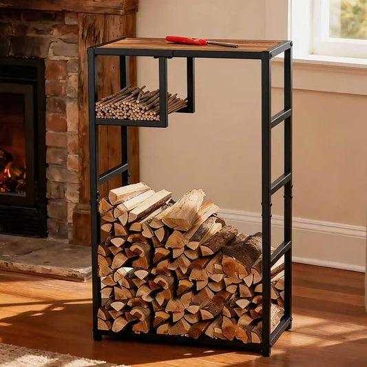 Yohsnor Indoor Firewood Rack - 23 x 39 Inches Durable Firewood Holder for Indoor and Outdoor Use - Elegant Fireplace Storage Solution & Stylish Home Decor