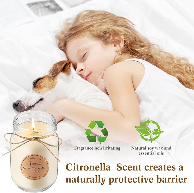 MTLEE 4 Pcs Citronella Candles Outdoor 12 oz Citronella Scented Jar Candles Decorative with Silver Lid for Outdoor Patio Deck Backyard Camping