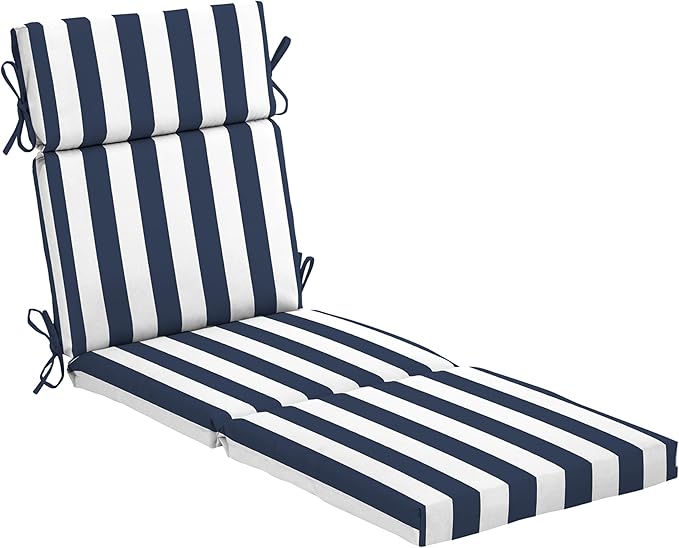 Arden Outdoor Chaise Lounge Cushion, 22 x 77, Rain-Proof, Fade Resistant Sapphire Blue Cabana Stripe
