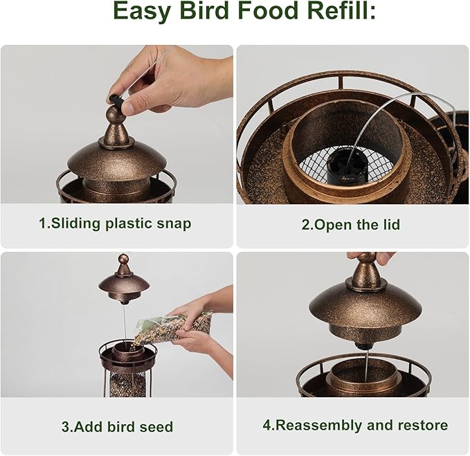 Lavezee Bird Feeder for Outdoors, Large Capacity Hanging Bird Feeders for Outside Wild Birds Hummingbird Parrot, Bronze