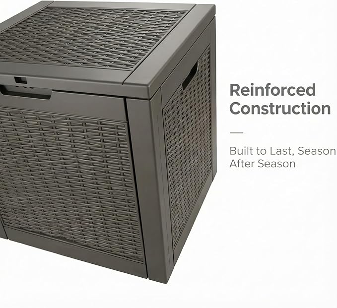 30 Gallon Resin Deck Box with Lockable Lid, Outdoor Storage for Patio Furniture Cushions, Garden Tools, Pool Accessories, All-Weather Waterproof Design