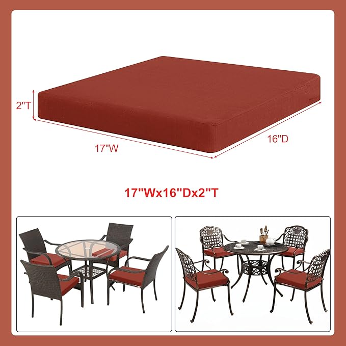Favoyard Outdoor Chair Cushion Set of 4 Rainproof & Color Fade Resistant 17 x 16 x 2 in Square Corner Patio Furniture Cushions with Waterproof Hidden Zipper Attach Ties for Dining Table Chairs Seats