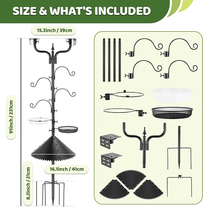 Upgraded Bird House Pole Squirrel Proof,Heavy Duty Bird Feeder Pole with Squirrel Baffle,4 Hooks,Wind-Resistant Water Bowl,Mesh Tray,Y-Shape Platform for Yard Garden Backyard(Not Include Birdhouse)