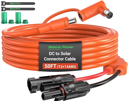 50FT Solar Connector to 8mm Adapter Cable with DC8020/7909 Compatible with BLUETTI, Yeti, Anker, Jackery Portable Power Station for Camping, RV, Emergency Use