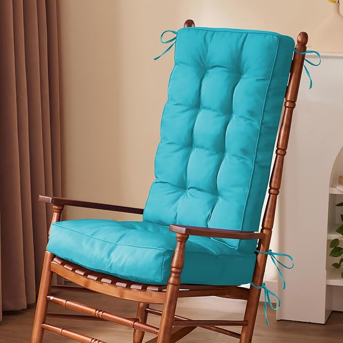 IPYNBAP Rocking Chair Cushion, Waterproof and Fade-Resistant Patio Chair Cushions, Tufted Chair Pads for Rocker Furniture, 18x18 Inch, Indoor/Outdoor Seat Cushions with Ties, Teal Blue