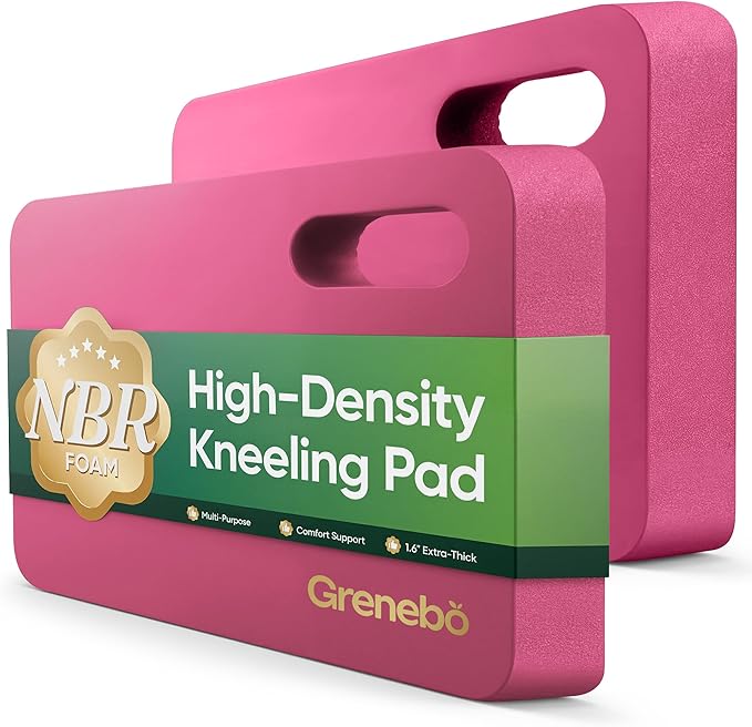 Grenebo 2pcs High-Density NBR Foam Garden Kneeling Pad, 1.6" Extra Thick Gardening Pads for Kneeling, Ultra Soft Kneeling Pads for Gardening, Work, Exercise, Bathing Baby, 17.3×11×1.6 in, Pink
