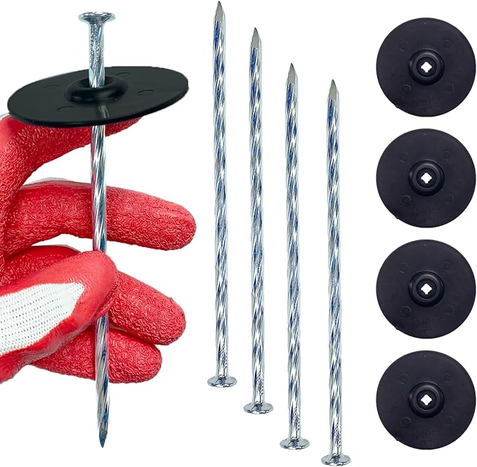 Garden Stakes with Gasket Spiral, 6in Galvanized Steel Turf Nails Garden Weed Barrier Stakes Staples for Fixing Landscape Fabric, Landscape Edging, Artificial Grass, Floor Mats, Etc. (20 PC)