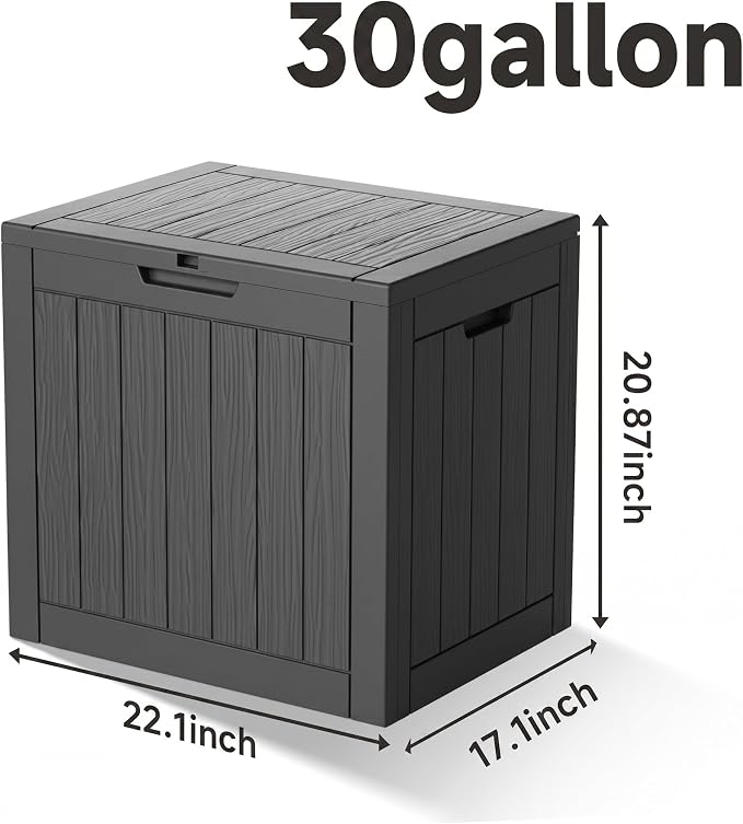 NicBex 30 Gallon Deck Box, Waterproof Resin Outdoor Storage Box Lockable for Patio Furniture, Fade Resistant Patio Side Table & Organizer for Garden Tools, Pool Floats, Outdoor Cushions, Black