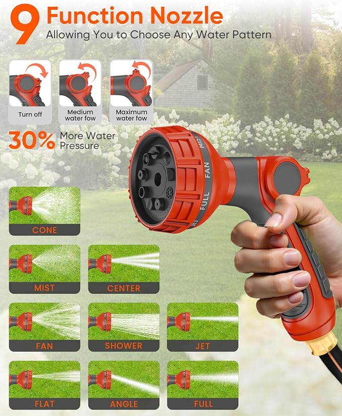 Retractable Garden Hose Reel 100 ft 1/2 inch Automatic Rewind with Any-Length Lock 9 Pattern Sprayer Nozzle 180° Swivel Wall-Mounted Hose Reel for Home Yards