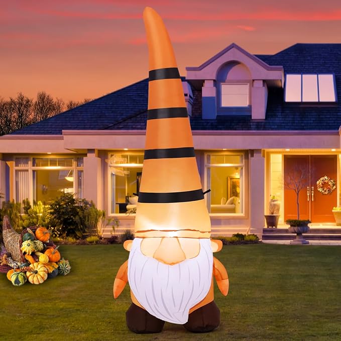 COMIN 5FT Thanksgiving Inflatables Gnome Blow Up Ourdoor Yard Decoration Built-in LEDs for Fall Garden Lawn Decor