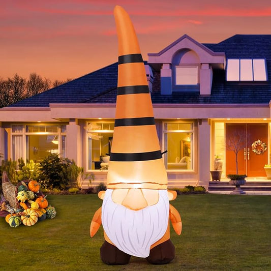 COMIN 5FT Thanksgiving Inflatables Gnome Blow Up Ourdoor Yard Decoration Built-in LEDs for Fall Garden Lawn Decor