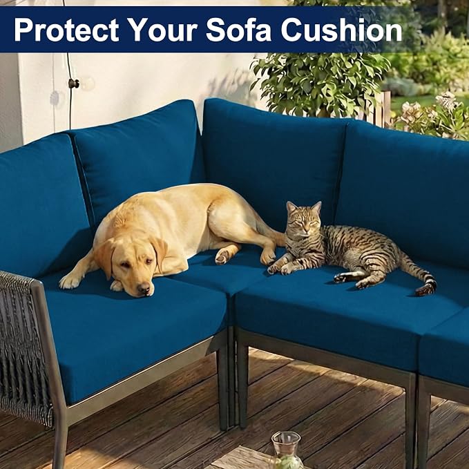 Smiry Waterproof Patio Cushion Covers, Stretch Outdoor Couch Slipcovers Replacement Washable Furniture Protector Sofa Chair Seat Cover for Dogs and Pets (14 Pcs, Peacock Blue)