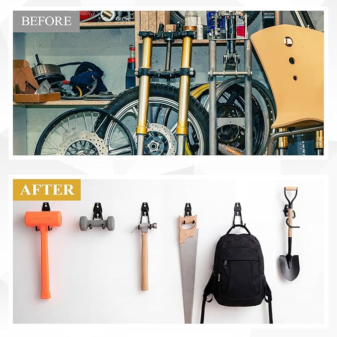 37 Pack Heavy Duty Garage Storage Hooks Set, Steel Wall Mount Garage Hooks with Anti-slip Coating and 12 Adjustable Triangle Straps, Multi-size Organizer for Hanging Bike, Ladder, Garden Tools