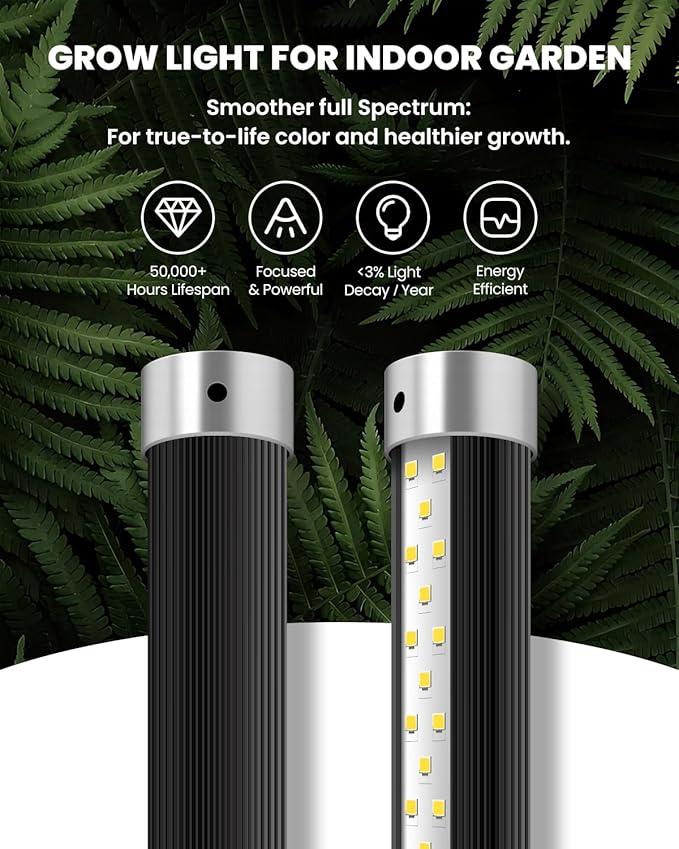 SJZX 4FT Grow Light for Indoor Plants, Full Spectrum 150° Wide Beam with 660nm Red Light, High CRI 97 Plant Light for Home Garden, Herb, Succulent, Standing & Hanging Use