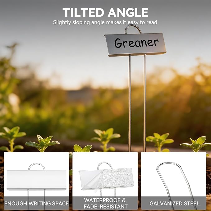 Greaner 30 Packs Silver Plant Labels, Metal Garden Tags for Plants Outdoor, Reusable Plant Marker for Greenhouse Vegetables Herb Flower Seed
