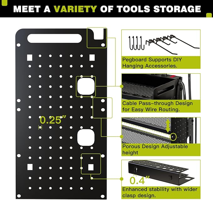 NattyDot Garage Tool Organizer Wall Mount Power Tool Organizer Wall Mount with Charging Station Garden Tool Hanger