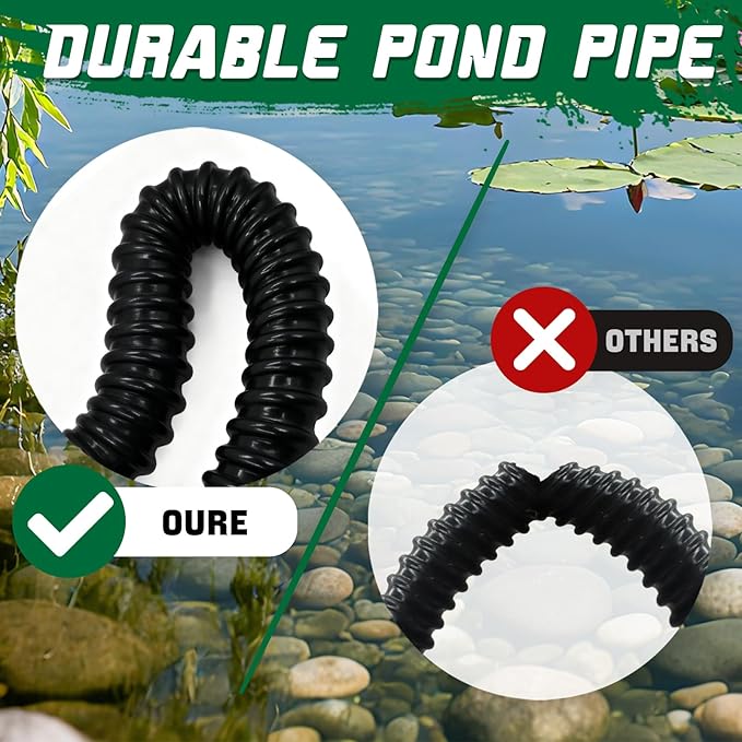 Pond Tubing 1” × 20 Feet Black Flexible PVC Pond Hose,Garden PVC Tube - Reinforced, Kink-Resistant Tubing for Pumps, Fountains & Waterfalls, with 4 Clamps,1" Dia