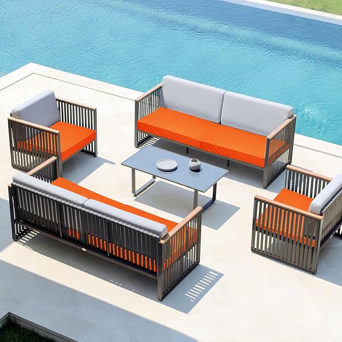 Easy-Going Waterproof Patio Cushion Covers 22x20x4 inch 4 Pack Replacement Non-Slip Outdoor Seat Cushion Slipcover with Zipper. Orange