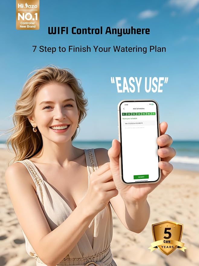 Indoor Smart Sprinklers Controller WiFi, Irrigation Controller Easy Use App Enabled, 6 Zone + 16 Plans, Save Water Auto Skip Rain, Freeze & Wind, 10 Minutes Install